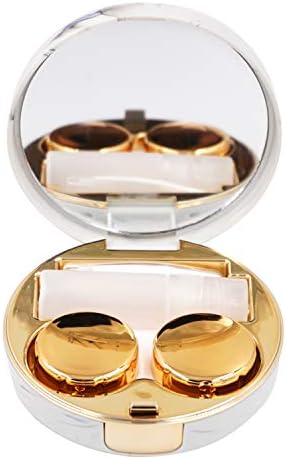 HONBAY Moda Mermer Kontakt Lens Çantası Taşınabilir Kontakt Lens Kutusu Kiti ile Ayna (Yuvarlak) (Altın)