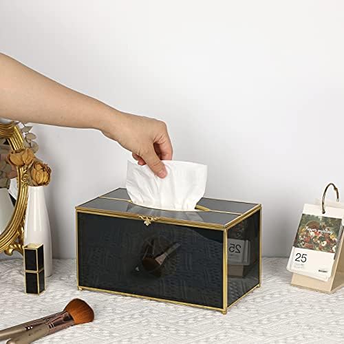 Sumnacon Dikdörtgen Cam Doku Kutusu Kapağı-Dekoratif Altın Doku kutusu Tutucu, Dresser Banyo Vanity Gece Standı Ev