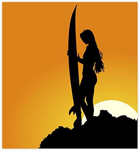 Sörfçü kız günbatımı siluet sticker çıkartma 4 x 4