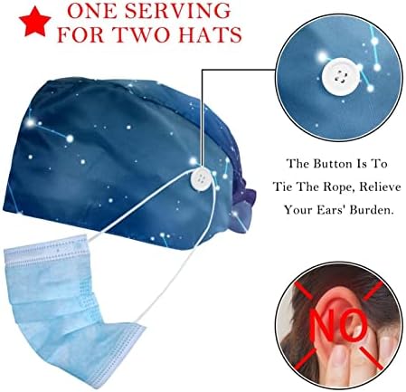 Unisex Saç Şapka Ayarlanabilir Kabarık Kap 2 Adet Çalışma Fırçalama Şapka Baskı Kap Düğmesi, yıldızlı Gökyüzü Bilim