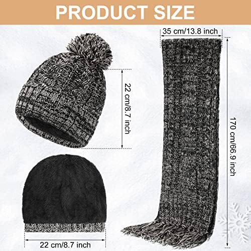 2 Takım Kış Sıcak Bere Şapka Eşarp Kadın Erkek ve Dokunmatik Eldiven Çorap Seti 3 in 1 Kalınlaşmış Örme Kafatası Kapaklar