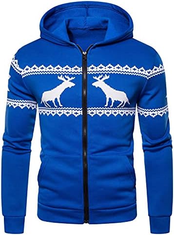 ZDFER Hoodie Ceket Erkekler için Elk Baskı Fermuar Kazak Tops Kazak Rahat Kazak Kış sıcak tutan kaban Tavuskuşu Giyim