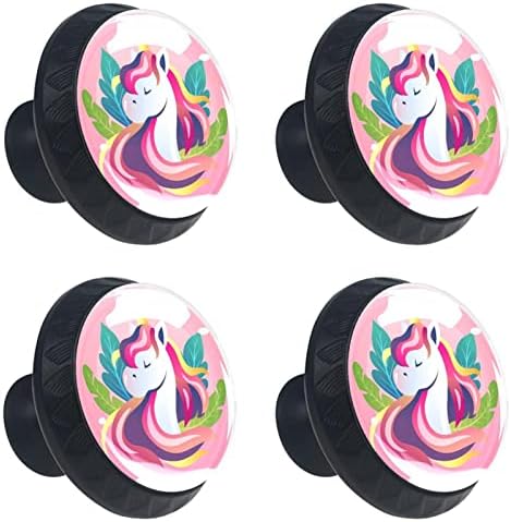 KRAIDO Güzel Pembe Unicorn Desen Çekmece Kolları 4 Adet Yuvarlak Dolap Topuzu Vidalar ile Ev Ofis için Uygun Banyo