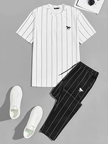 FDSUFDY İki Parçalı Kıyafetler Erkekler için Erkekler At Baskı Çizgili üst ve pantolon seti (Renk: Siyah ve Beyaz,