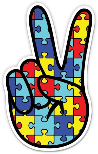 Otizm Puzzle Parçaları Sticker-3 laptop etiketi - Su Geçirmez Vinil Araba, Telefon, Su Şişesi-Otistik Barış Parmak