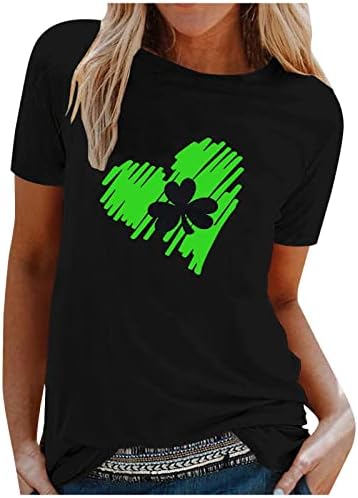 Kadın Aziz patrick Günü T-Shirt Crewneck Rahat Yumuşak Tee Üstleri Kısa Kollu Yaz Bluzlar Ekose Yonca Gömlek