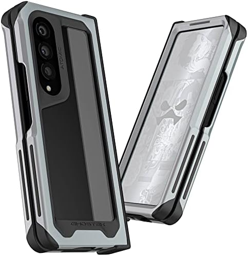 Ghostek ATOMİK ince Galaxy Z Fold 4 Kılıf Gümüş Alüminyum Metal Tamponlu Şeffaf Arka Premium Sağlam Ağır Darbeye Dayanıklı