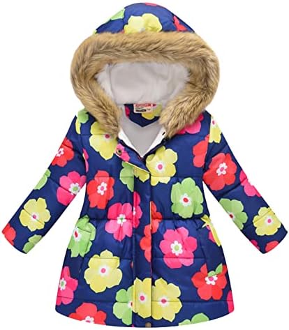 Çocuk Ceket Kış Bebek Ceket Kız Kapşonlu Baskılar Toddler Dış Giyim Rüzgar Geçirmez Sıcak Kalın Kız Ceket Kız Puf