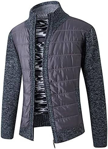 ZDFER Kazak Hırka Ceketler Mens, Sonbahar Kış Fermuar Kalın Standı Yaka Ceket Patchwork Sıcak İnce Rahat Giyim