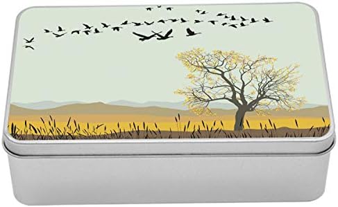 Ambesonne Kaz Teneke Kutu, Issız Bir Alanın Üzerinde Uçan Yaratıkların Grafik Baskı Kırsal Manzara Sahnesi, Kapaklı