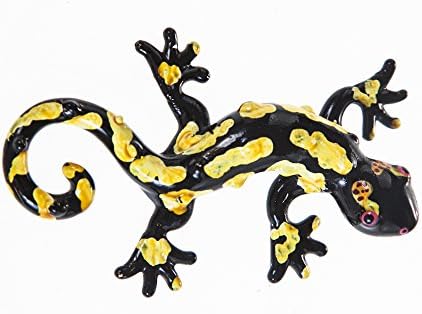 WitnyStore Minik 3¾ Uzun Siyah Sarı Lekeli Gecko Heykelcik-Minyatür El Üflemeli Cam Kertenkele Semender Sürüngen Kristal