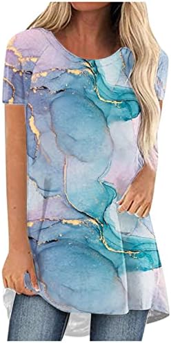 Pamuklu bluz Tshirt Genç Kızlar için Yaz Sonbahar Kısa Kollu Tekne Boyun Mermer Grafik Gevşek Fit Rahat Fit T Gömlek