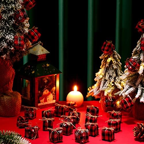 Windyun 40 Parça Noel Ağacı Küçük Hediye Kutuları Buffalo Ekose Kutuları Mini Şeker Kutusu Süsler Noel Ağacı Kolye