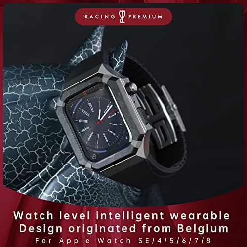 RACİNGPREMİUM Apple Watch Karbon Fiber Kılıf Elastik Bantlı 44mm 45mm Kadın Erkek, Belçika tasarımı, NR Kauçuk Su