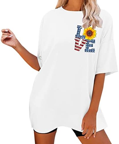 2023 Bağımsızlık Günü Üstleri kadın Aşk Mektubu Baskı Amerikan Bayrağı Grafik Tshirt Kısa Kollu O Boyun Temmuz 4th