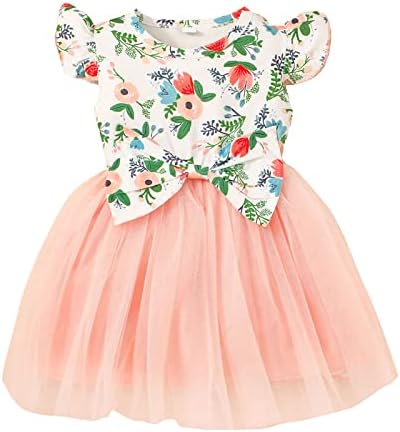 Elbise Çiçek Kız Bebek Baskılı Kollu Toddler Prenses Fly İlmek Tül Kız Kadın Bebek Giysileri