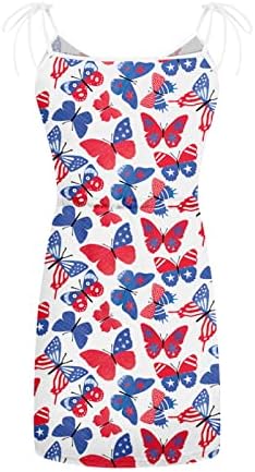 Yaz askı elbise Rahat Bayrak Baskı Askısı V Cep Günü Elbise Kadın Elbise Mini Bağımsızlık Gevşek Pamuk Midi