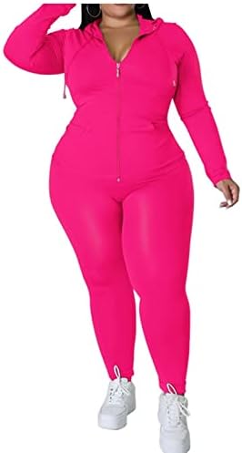 IyMoo kadın Artı Boyutu 2 Parça eşofman takımı Uzun Kollu fermuarlı kapüşonlu kıyafet Ceket Sweatpants Eşofman Jogger