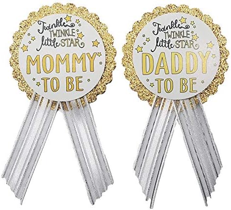 Anne Olmak ve Baba Olmak Pin Twinkle Little Star Ebeveynlerin giymesi için Bebek Duş Pimi, Beyaz ve Altın, Bu bir