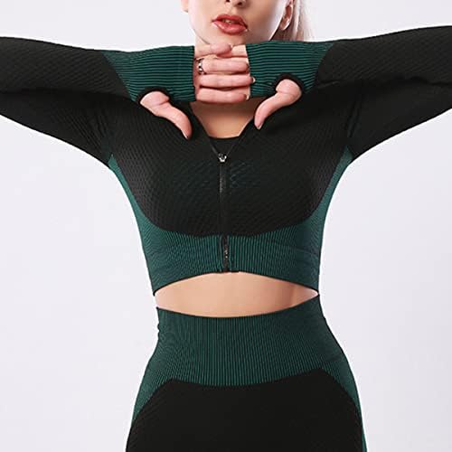 X-SNOW FALCON Kadın Egzersiz Setleri 2 Parça Kıyafetler Uzun Kollu Mahsul Dikişsiz Üstleri Yüksek Bel Yoga Spor Tayt