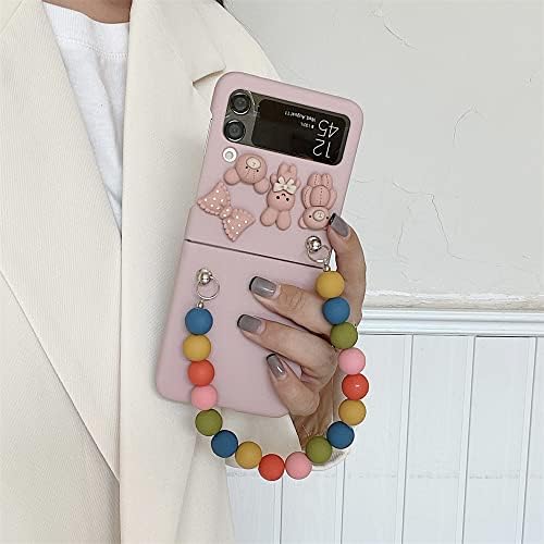 Z Flip 3 Kılıf için Girly Pembe 3D Sevimli Şeker oyuncak ayılar Bilezik Telefon samsung kılıfı Galaxy ZFlip3 Z Flip3