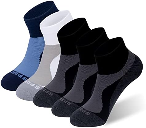 QQH erkek Sıkıştırma Düşük Kesim Koşu Çorap Kalın Ayak Bileği Atletik Spor Nefes Pamuk Çorap 5 Pairs (Çok Renkli,