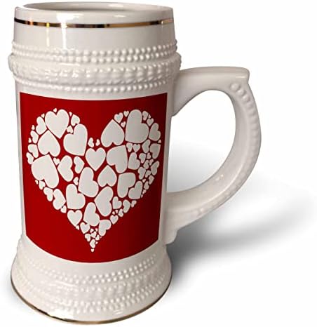 3dRose Aşk Dolu Bir Kalp Romantik Kalp Kırmızı Üzerine Beyaz Kalpler-22oz Stein Kupa (stn_356235_1)