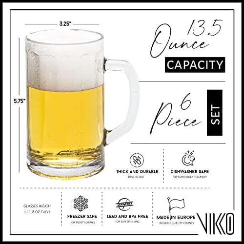 Vikko bira kupası, 6 Set Cam bira bardağı, 13.5 Ons, Bulaşık Makinesinde Yıkanabilir Dayanıklı içecek bardağı Zanaat