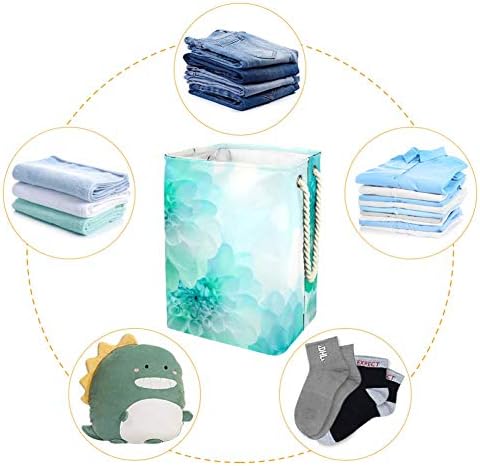 DJROW Sepetleri Çamaşır Üçlü Teal Dahlias çamaşır sepeti Kolları Su Geçirmez Taşınabilir Çamaşır Kutusu Banyo Kolej