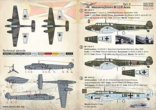 Çıkartma Uçak Messerschmitt BF 110 ASLAR, Bölüm 2 1/72 baskı ÖLÇEĞİ 72-228